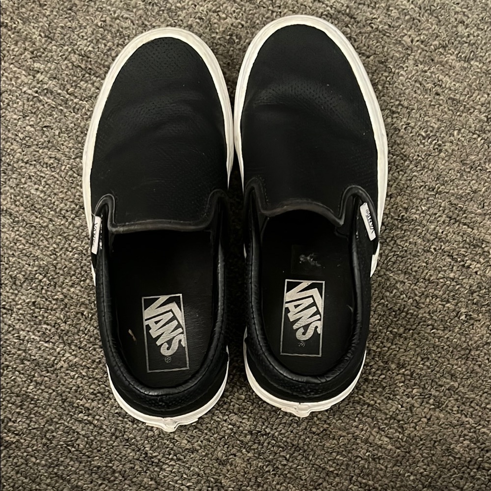 Vans Black Leather Canvas Slip-On Sneakers